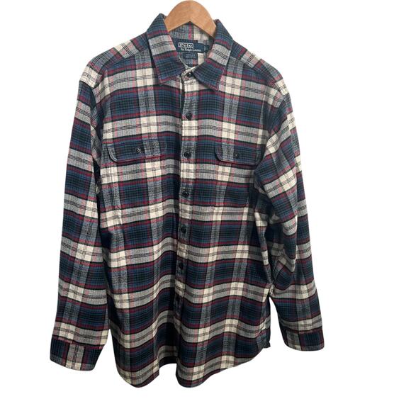 POLO RALPH LAUREN-MATLOCK 100% Cotton Plaid Checked Mens Lg. Flannel Shirt Large - Picture 1 of 11